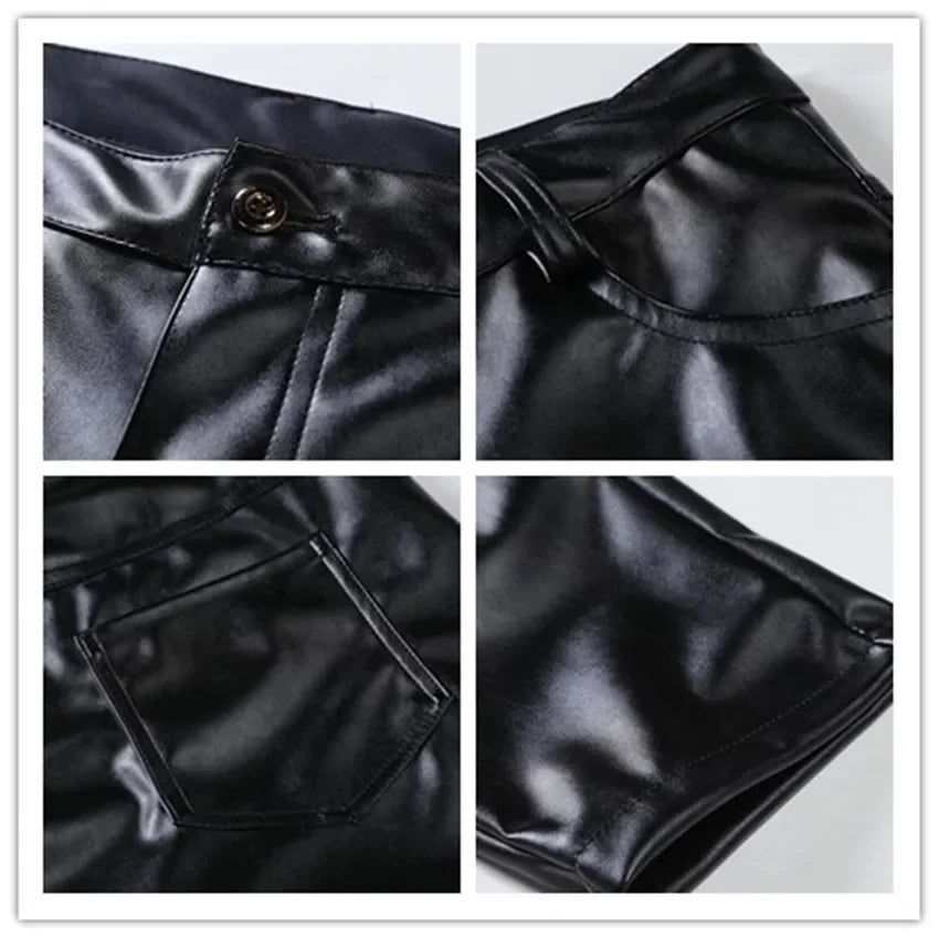 PU Leather Pants Men Steampunk Vinatge Pan Stage Trousers