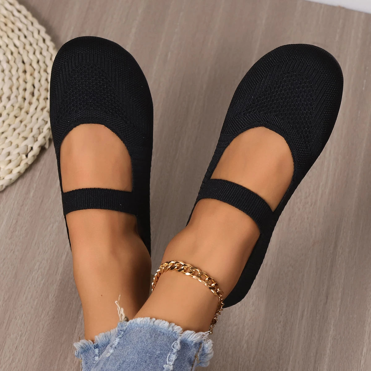 Leisure Sweet Flats for Women Summer Slip on Round Toe Classic Shoes for Women Solid Elastic Band Flock Platform Flats Plus Size