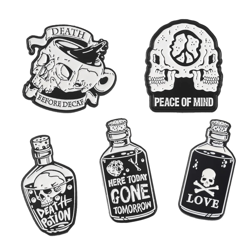 3-6 Pcs/Set Goth Enamel Pin Ghost Black Cat Moth Witch Punk Brooches Horror Snake Badges Lapel Skeleton Jewelry Gifts Halloween