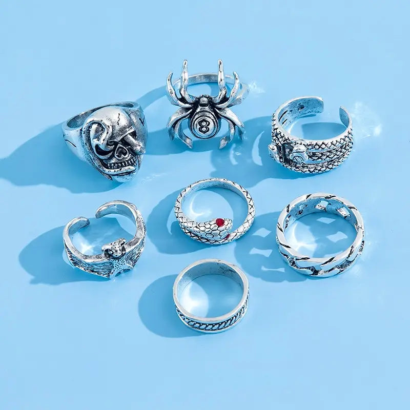 Gothic Skeleton Unisex Ring Set Punk Grunge Butterfly Frog Woman Man Jewelry Hip Hop Party Street Ring Accessories New Gift