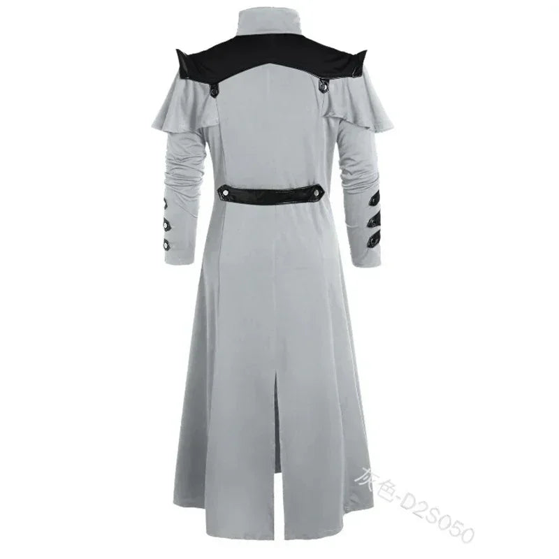 Vintage Medieval Steampunk Assassin Elves Pirate Costume Adult Men Black Long Split Jacket Gothic Armor Leather Coats Halloween