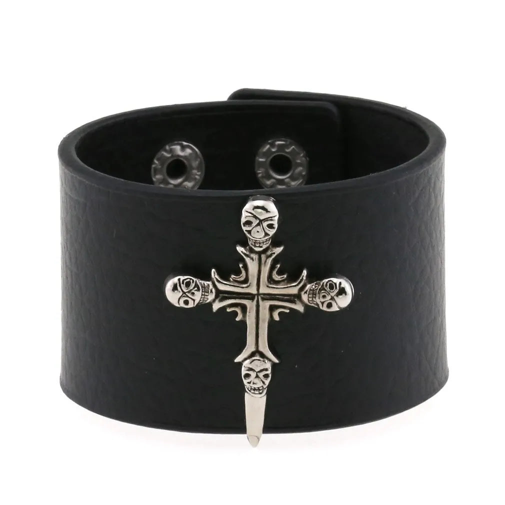 New PU Leather Studded Bracelet Punk Bracelet Adjustable Goth Cuff Bracelet Gothic Rivet Buckle Wristband for Men Women
