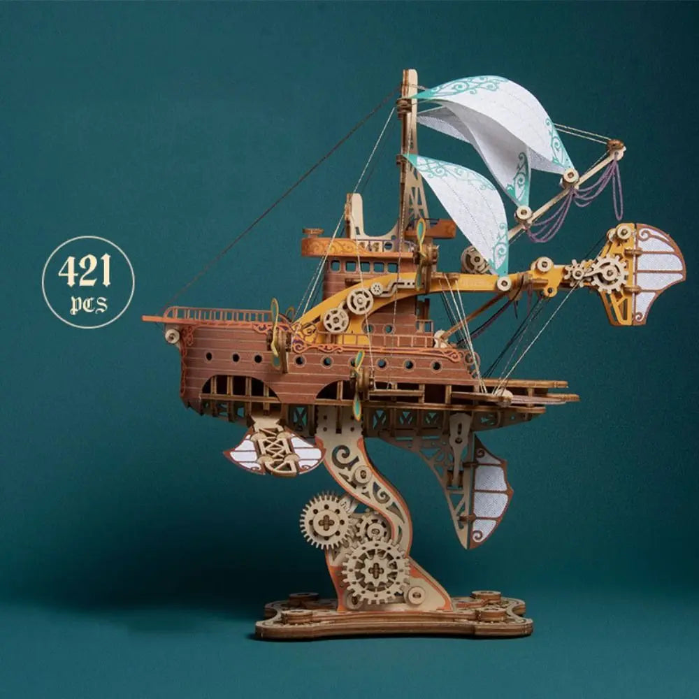 Assembly Fantastic Spaceship Model Miniature Model Handicraft DIY 3D Wooden Puzzle Collection Steampunk Ship Building Block Kits