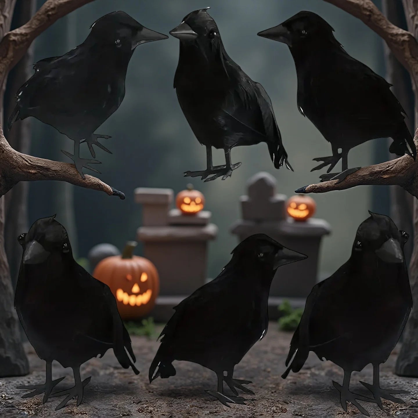 1-6PCS Black Feather Crow Spooky Mock Bird Prop for Haunted House Party Horror Scene Animal Decor Use Halloween