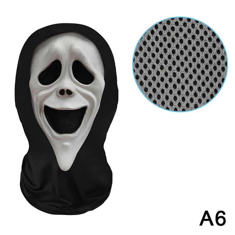 Eerie Ghost White Mask, Halloween Skull Face Costume Accessories, Party Props for Horror Cosplay Masquerade for Adults