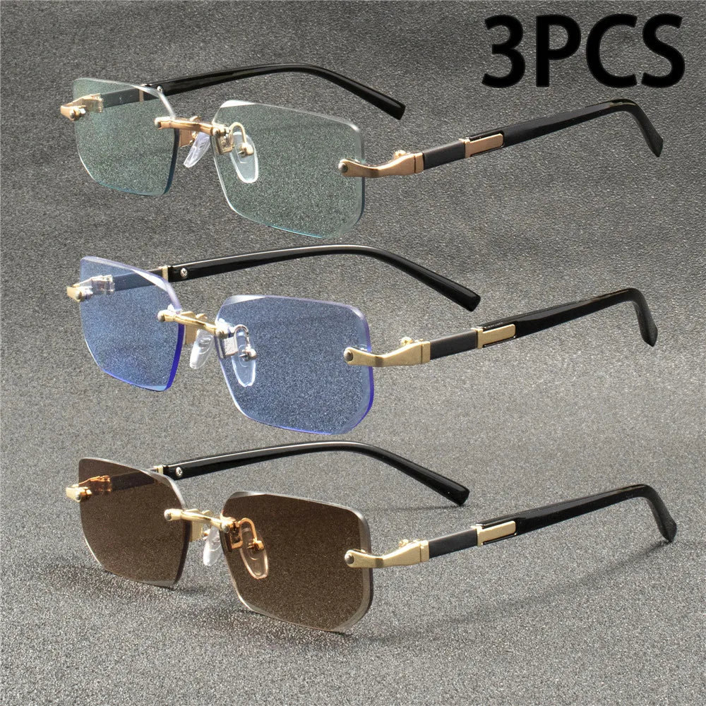 Rimless Sunglasses Rectangle Fashion Popular Women Men Shades Small Square Sun Glasses For Female Male Summer Traveling Oculos