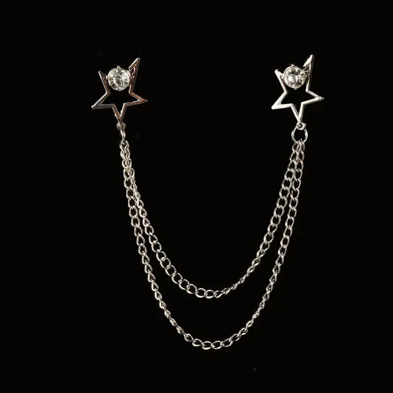 New Fashion Bird Brooch Star Crystal Tassel Chain Lapel Pin Suit Shirt Fashion Clothing Brooches for Women Men Accessories