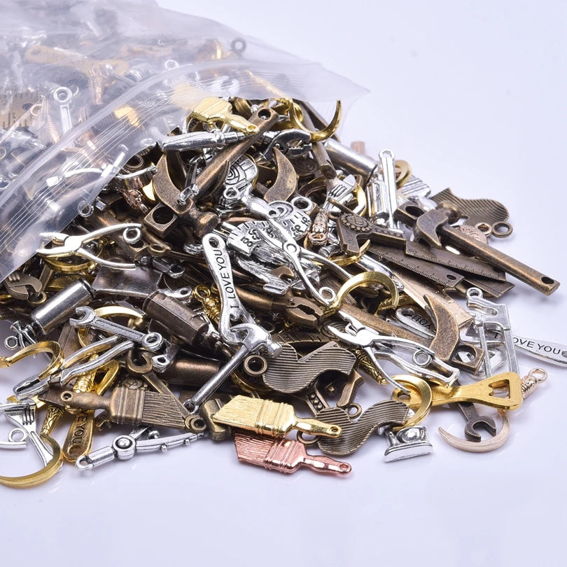 20PCS Steampunk Charm Alloy Tools Mixed Antique Bronze Spanner,Ruler,Hammer Pendants DIY Craft Jewelry Making Supplies Accessory