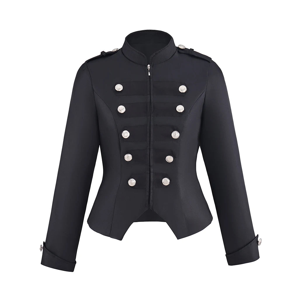 Victorian Gothic Steampunk Red Black Military Jacket Women's Stand Collar Rock Frock Coat Ringmaster Jacket Halloween Costumes