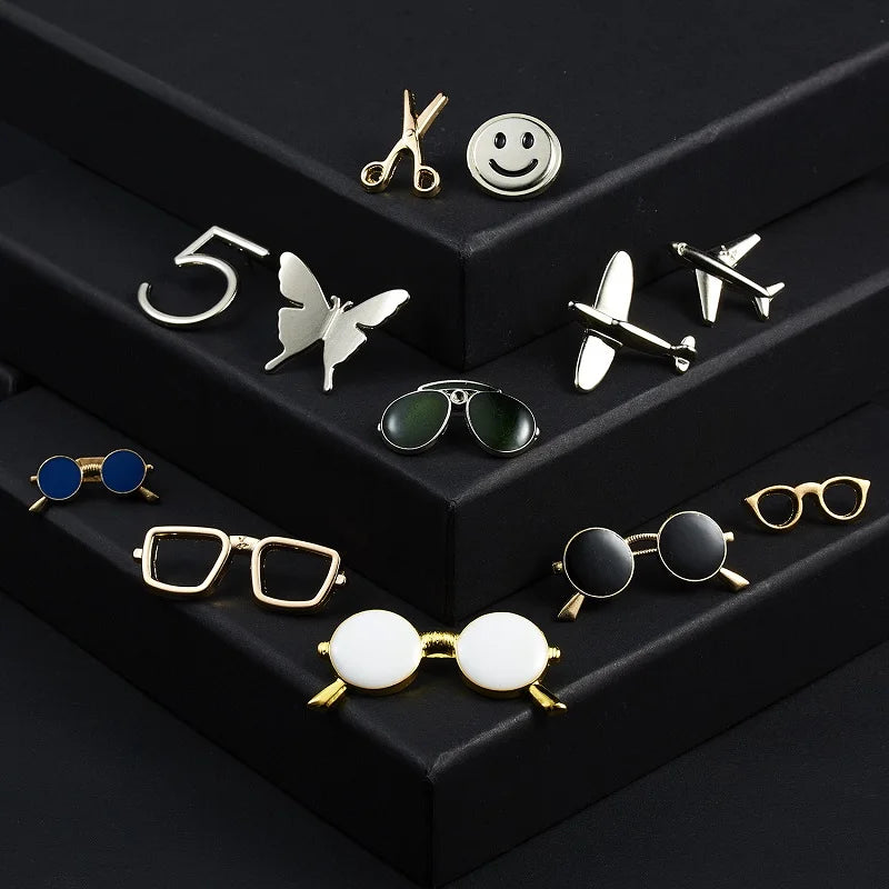 Fashion Alloy Women Men Enamel Brooches Pin Glasses Sunglasses Frame Openwork Scissor Aircraft Badge Clothing Accessories