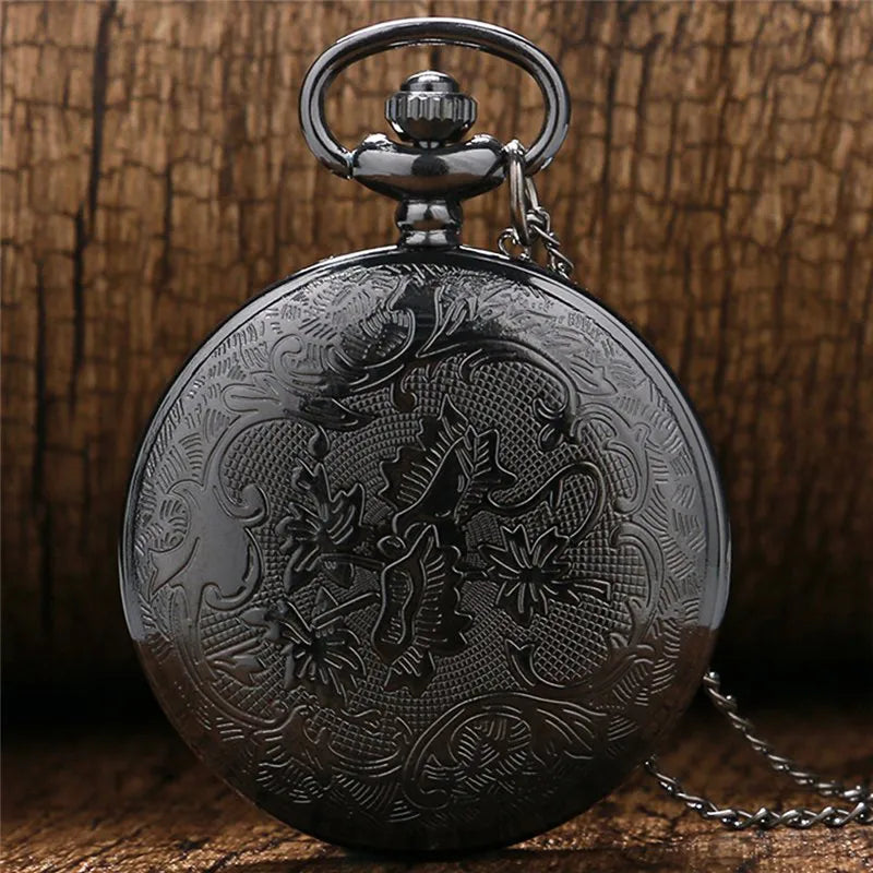 Vintage Charm Black Unisex Fashion Roman Number Quartz Steampunk Pocket Watch Women Man Necklace Pendant with Chain Gifts