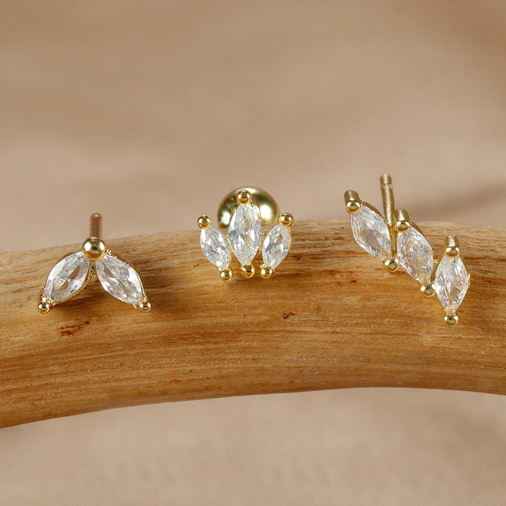 3PCS Stainless Steel Gold Color Crown Stud Earring Set For Women 14K Gold Plated Crystal Zircon Unique Horse Eye Earring Jewelry