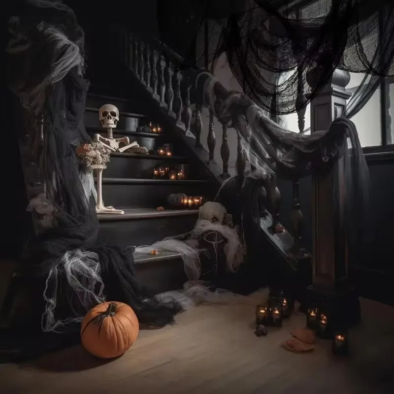 400cm Black Gauze Horror Haunted Houses Decor Black Creepy Cloth Party Home Doorway Wall Gauze Terror Scene Props Halloween