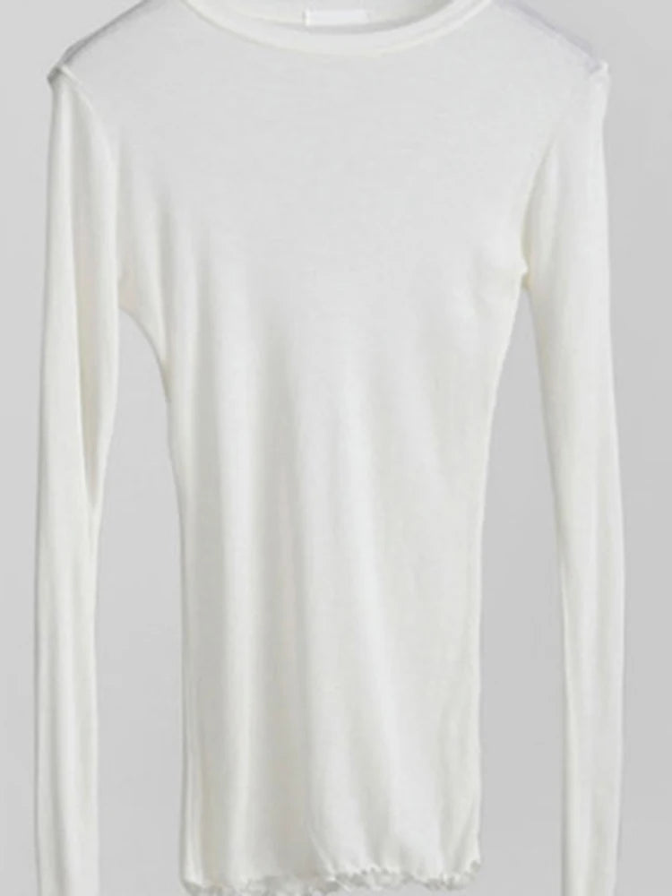 High Quality Plain T Shirt Women  Elastic Basic T-shirts Female Casual Tops Long Sleeve Thin T-shirt see through