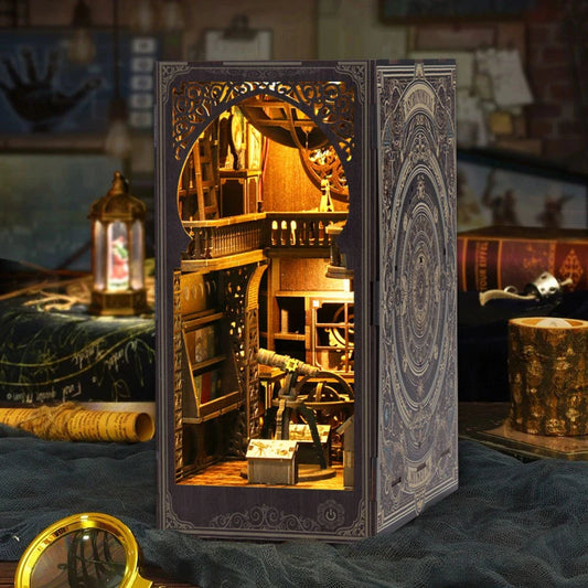 DIY Book Nook Wooden Miniature Model Kit Museum of Astronomy Bookend Assembled 3D Puzzle Bookshelf Home Decor Friends Gifts