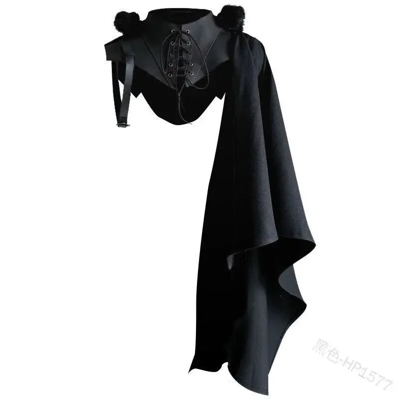 Medieval Black Cloak Single Shoulder Shawl Cosplay Accessories Black Costume Unisex Gothic Cape Fancy Dress Costume
