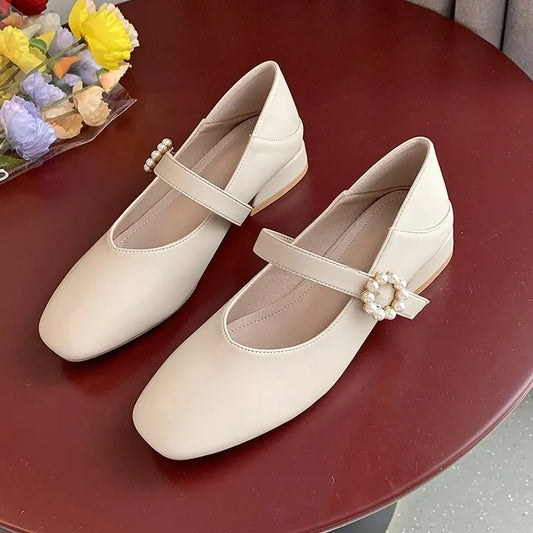 Autumn New Women Low-heeled Mary Jane Shoes Daily Solid Color Square Toe Female Office Single Shoes Bombas De Mujeres