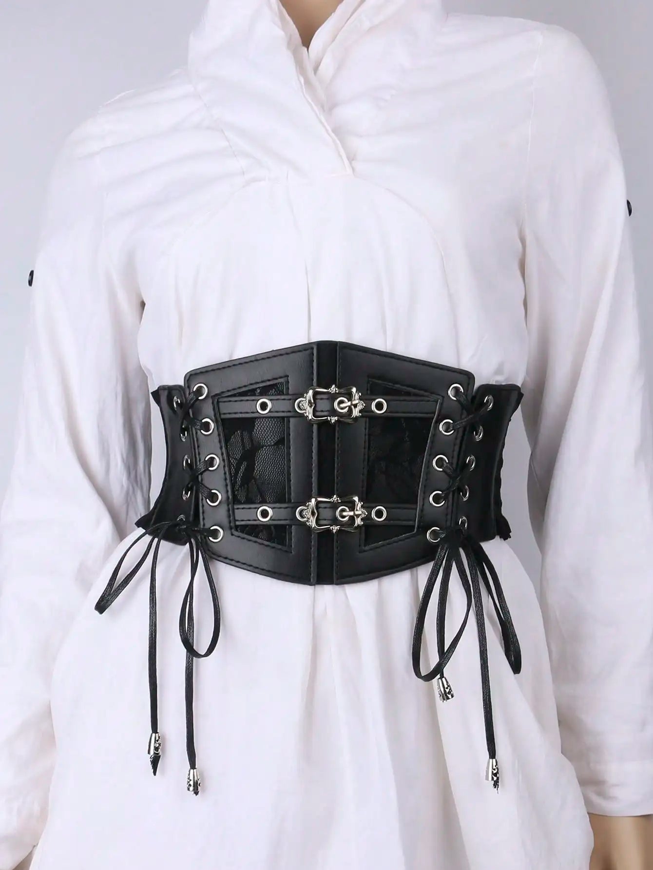 Retro Ladies Corset Belt Gothic Style Elastic Lace Pin Buckle Cummerbund Tie Rope Punk Accessory for Women Shirt Dress Belt