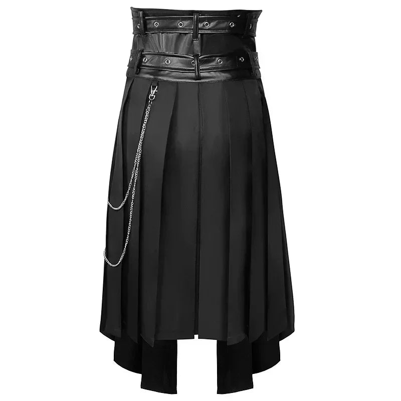 Men Dark Rock Punk Steam Gothic Asymmetrical Pleated Half Skirt
