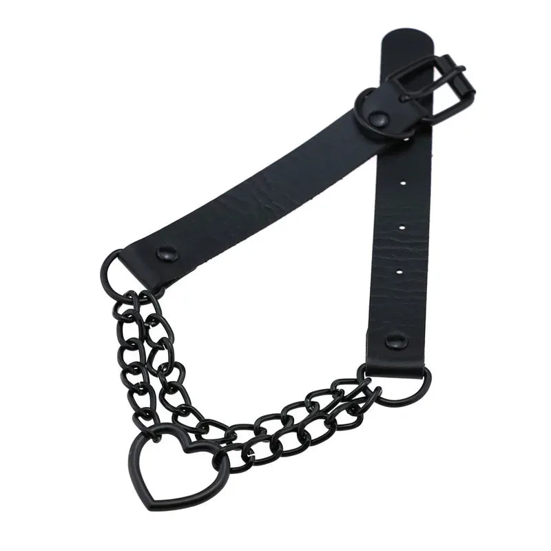 Vintage Black chain jazz dance necklace punk rock choker PU leather goth rivets collar party club Gothic jewelry Harajuku