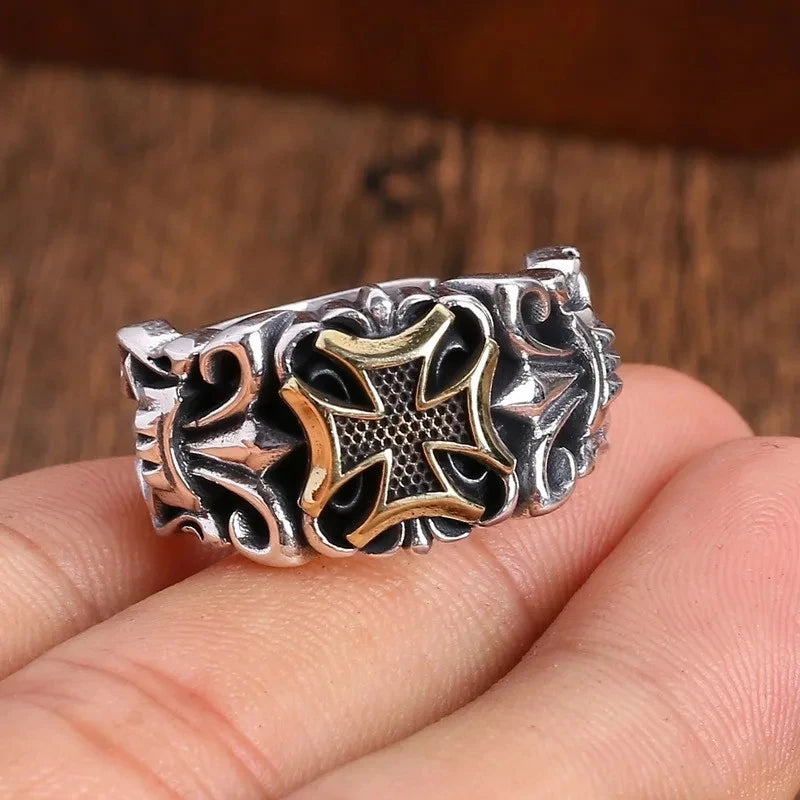New Punk Large Cross Ring Adjustable Size Fashion Men's Personalized Design Jewelry Street Retro Gothic Trend JewelryAccessories