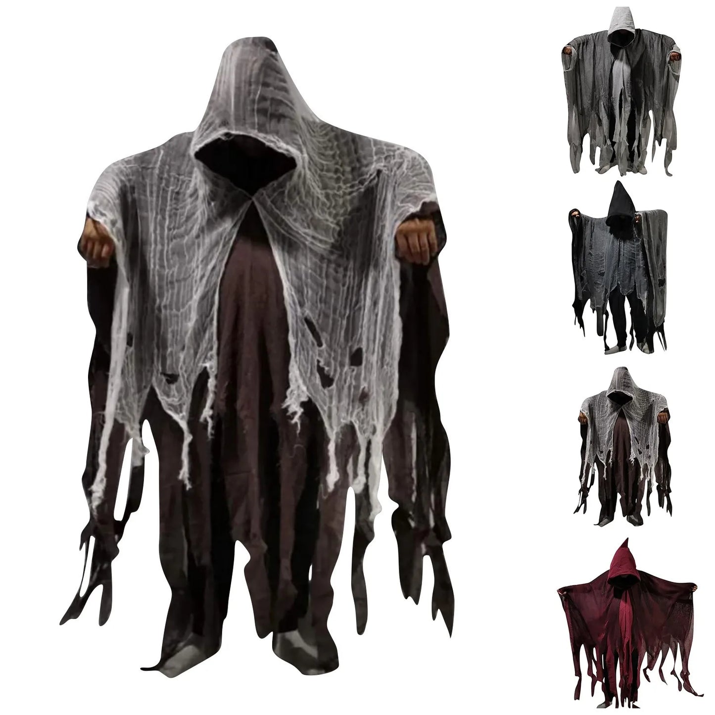 Ghost Death Cloak Horror Zombie Tattered Hooded Capes Halloween Skull Skeleton Cosplay Costume