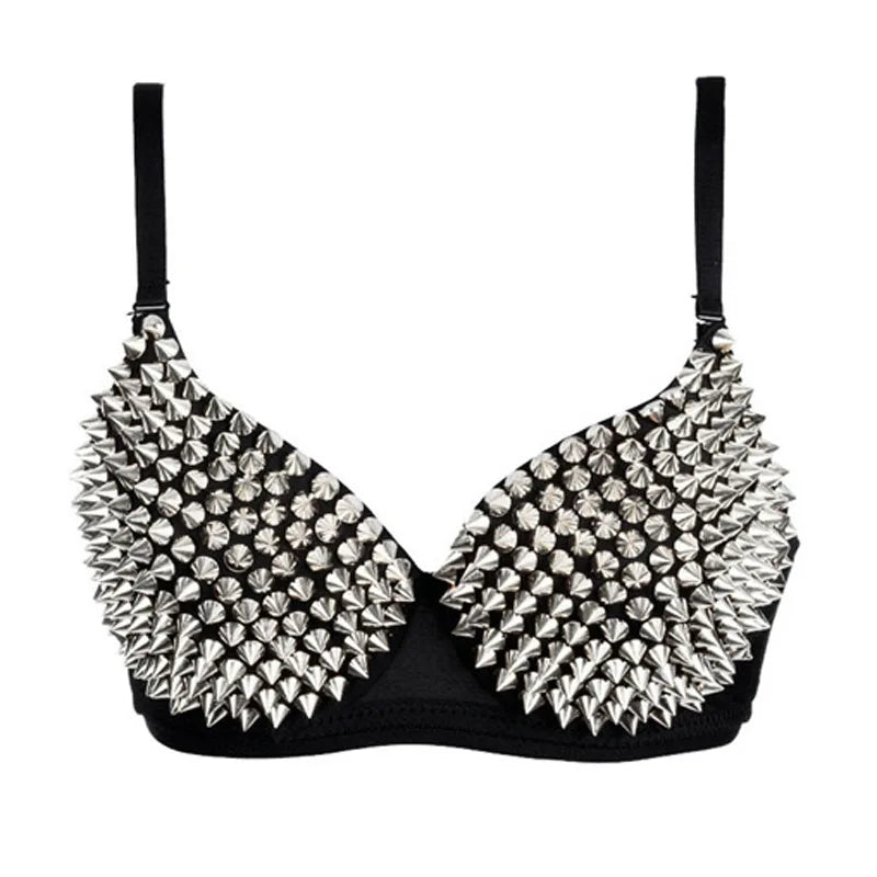 Silver Rivets Punk Rave Bralette Lingerie Gothic Bra Top Push Up Brassiere Nightclub Party Bar Fashion Hot Bras For Women