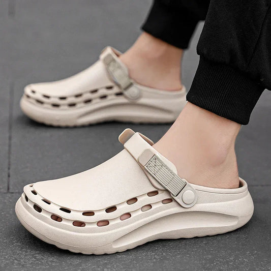 Casual, anti slip, with a soft sole and a toe cover, suitable for outdoor wear. Thick soled, sandy, and perforated shoes