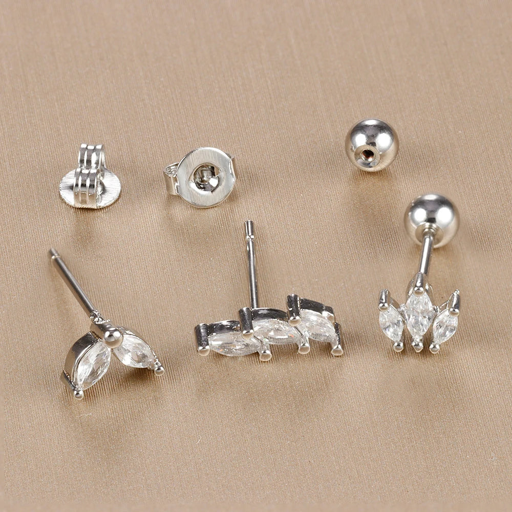 3PCS Stainless Steel Gold Color Crown Stud Earring Set For Women 14K Gold Plated Crystal Zircon Unique Horse Eye Earring Jewelry