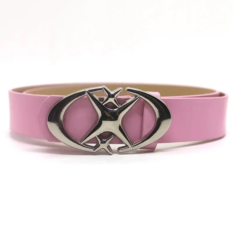 Women Belt Punk Star Buckle Belt Design Cross Metal Vintage Gothic Men Women Y2K Belt Pu Leather Waistband Pants Jeans Lady Belt