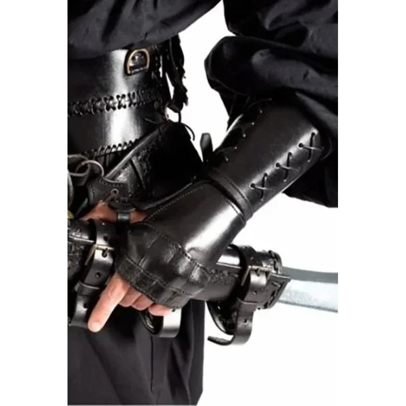 Armor Gloves Wide Cuffs Bracers Men Steampunk Warrior Gauntlet Renaissance Knights Templar Leather Lace-up