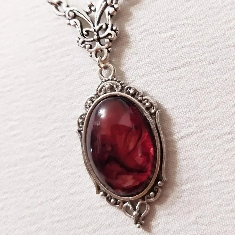 Vintage Gothic Blood Red Quartz Charm Necklace Butterfly Necklace For Women Vampire Embossed Witch Jewelry Accessories