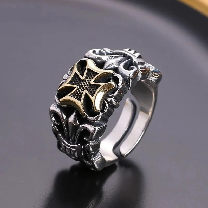 New Punk Large Cross Ring Adjustable Size Fashion Men's Personalized Design Jewelry Street Retro Gothic Trend JewelryAccessories