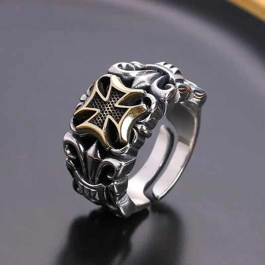 New Punk Large Cross Ring Adjustable Size Fashion Men's Personalized Design Jewelry Street Retro Gothic Trend JewelryAccessories