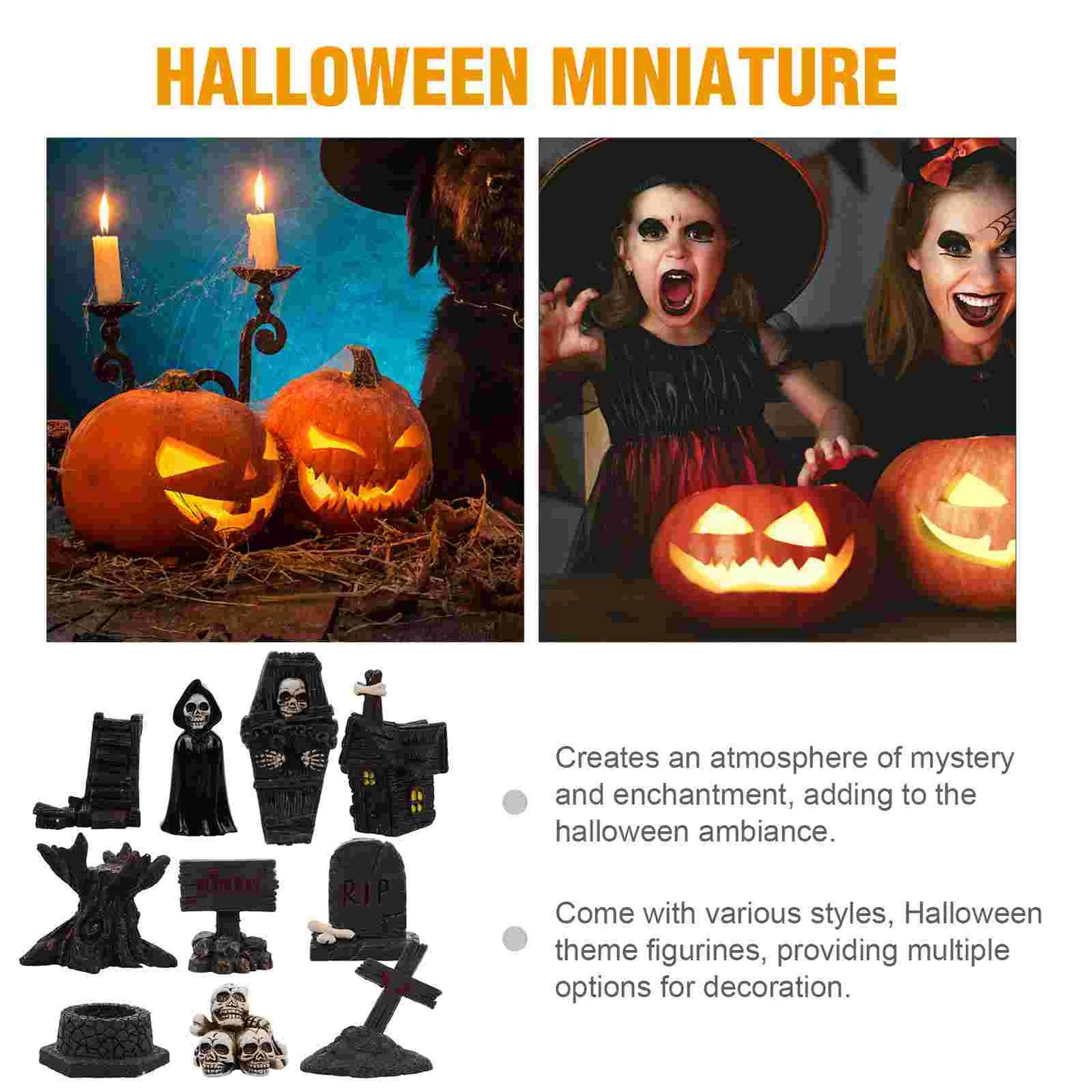 10 Pcs Desktop  Baubles Mini Tombstones Figurine Haunted House Resin Miniature Accessories Halloween