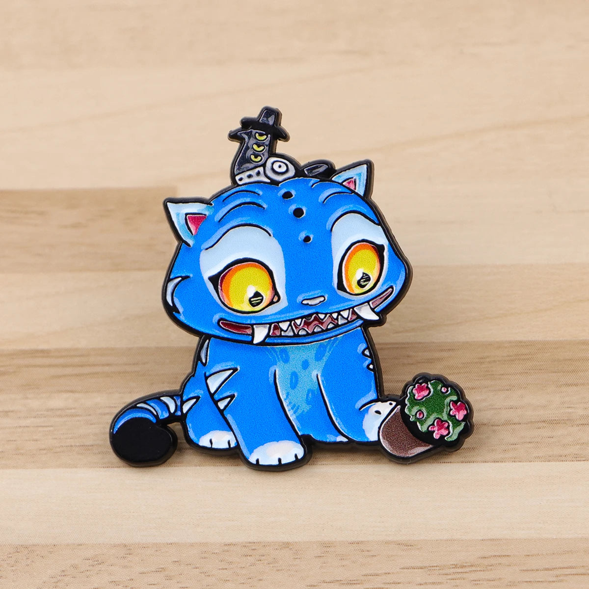Happy Blue Cat Enamel Pin Fantasy Hunter Team Brooches Woman Men Backpack Accessories Bags Badge Lapel Jewelry Gift for Kids