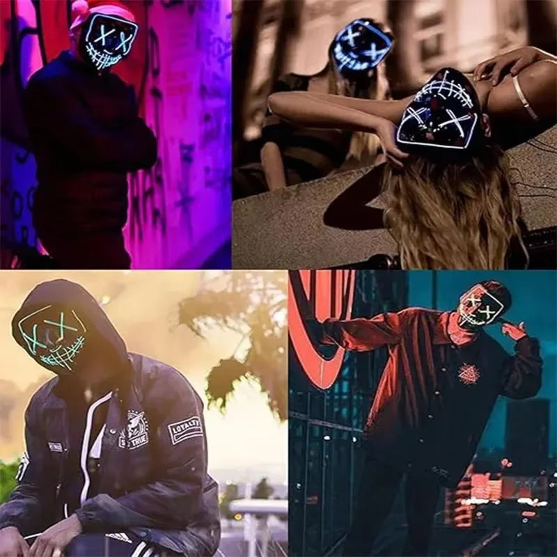 LED Illuminated Black V Shape Mask Haunted House Bar Party Cos Light Up Mask Halloween Party Scary Mask Decor