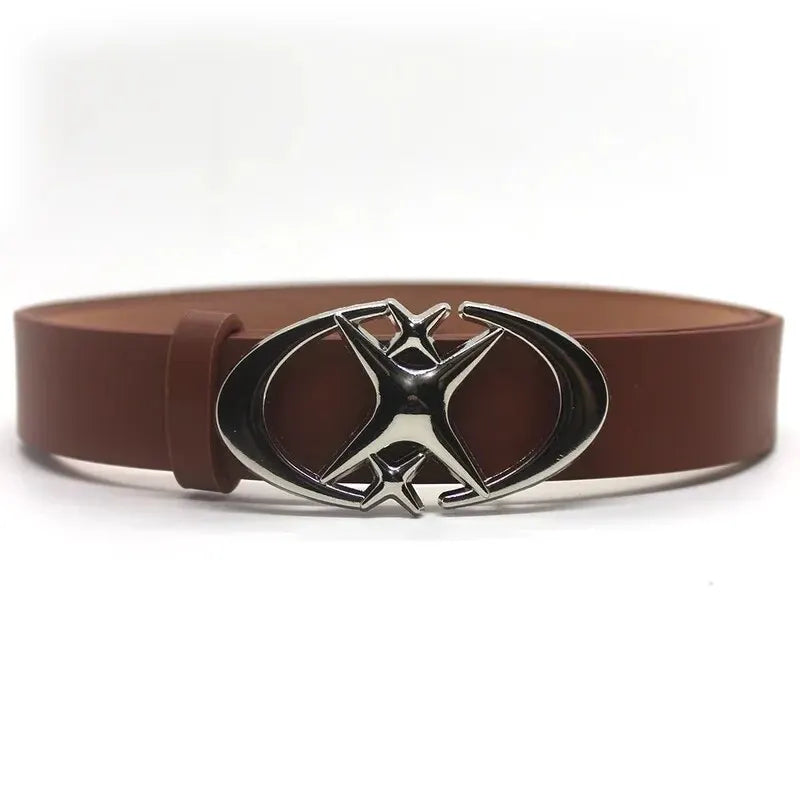 Women Belt Punk Star Buckle Belt Design Cross Metal Vintage Gothic Men Women Y2K Belt Pu Leather Waistband Pants Jeans Lady Belt
