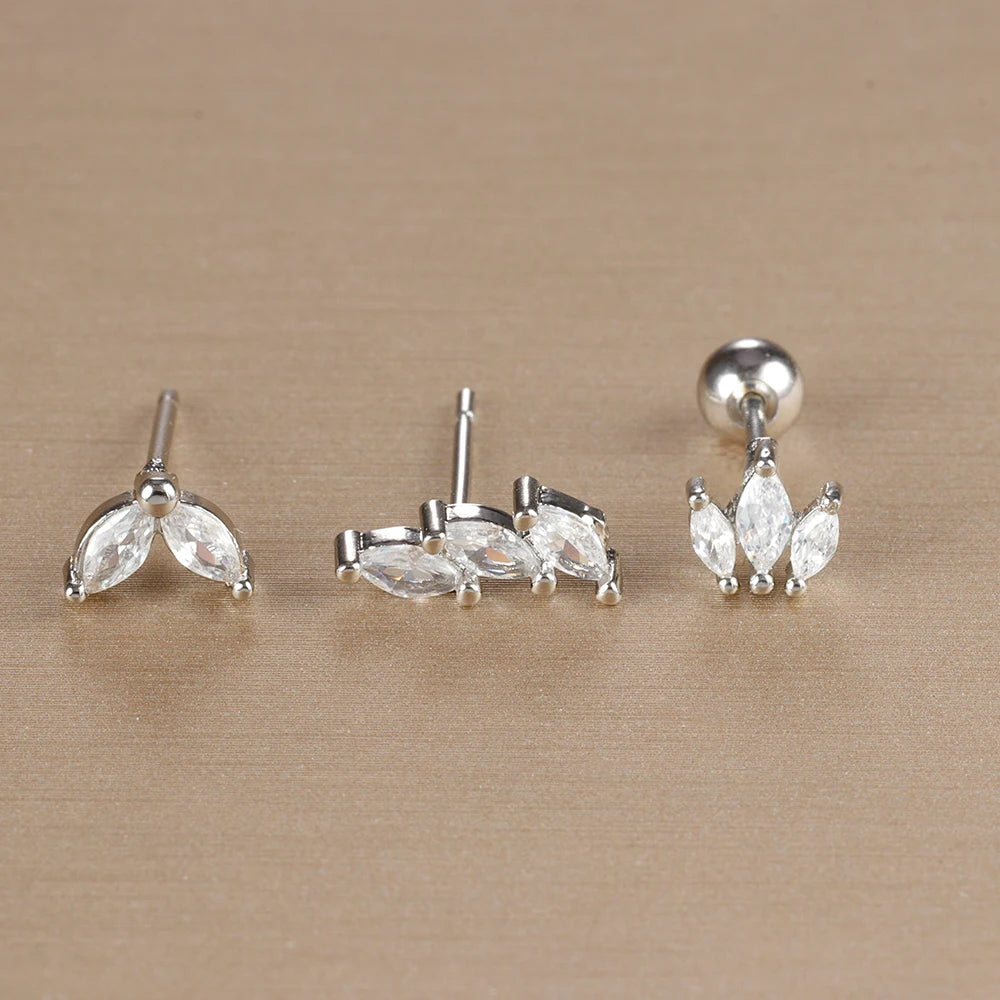 3PCS Stainless Steel Gold Color Crown Stud Earring Set For Women 14K Gold Plated Crystal Zircon Unique Horse Eye Earring Jewelry