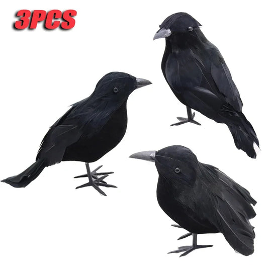 1-6PCS Black Feather Crow Spooky Mock Bird Prop for Haunted House Party Horror Scene Animal Decor Use Halloween