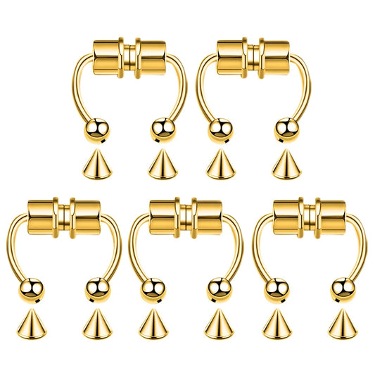 5pcs Stainless Steel Magnet Fake Nose Ring Hoop Fake Piercing Hoop Septum Rings For Women Fashion Gothic Rock Body Jewelry Gifts