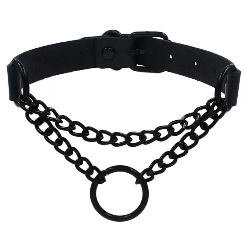 Woman Black Punk Choker Collar Necklace Sexy PU Leather Heart Lock Key Spike Chocker Gothic Cosplay Accessories Party Jewelry