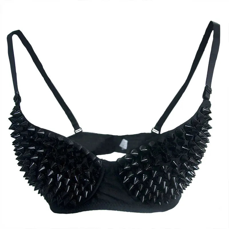Silver Rivets Punk Rave Bralette Lingerie Gothic Bra Top Push Up Brassiere Nightclub Party Bar Fashion Hot Bras For Women