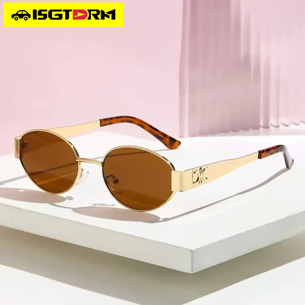 IGSTDRM Luxury Metal Brand Sunglasses for Men and Women Unisex Designer Fashion Sun Glasses Oval Unisex Stylish Eyewear Shades