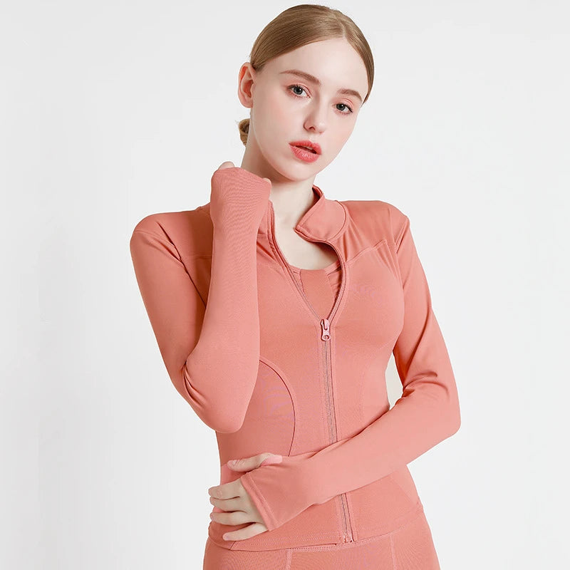 New Yoga Coat Short Sports Jacket WOMEN'S Fitness Clothes Slimming Body Sculpting Zipper Yoga Jacket