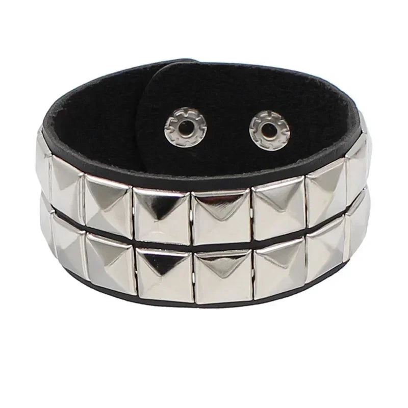 New PU Leather Studded Bracelet Punk Bracelet Adjustable Goth Cuff Bracelet Gothic Rivet Buckle Wristband for Men Women