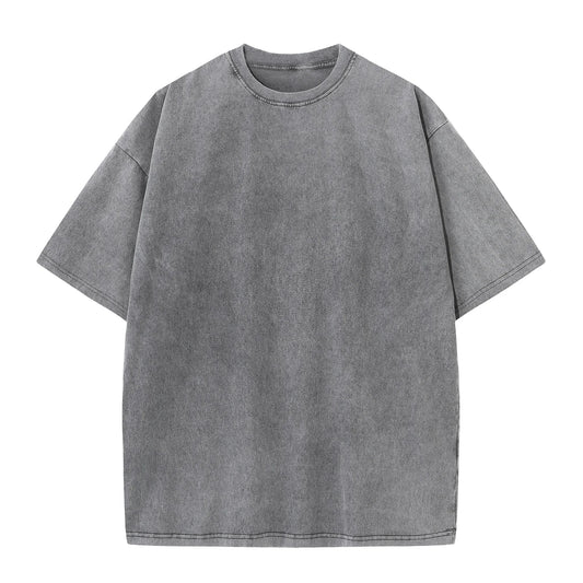 Men's summer pure cotton distressed retro drop shoulder T-shirt solid color loose casual breathable men's casual T-shirt tops