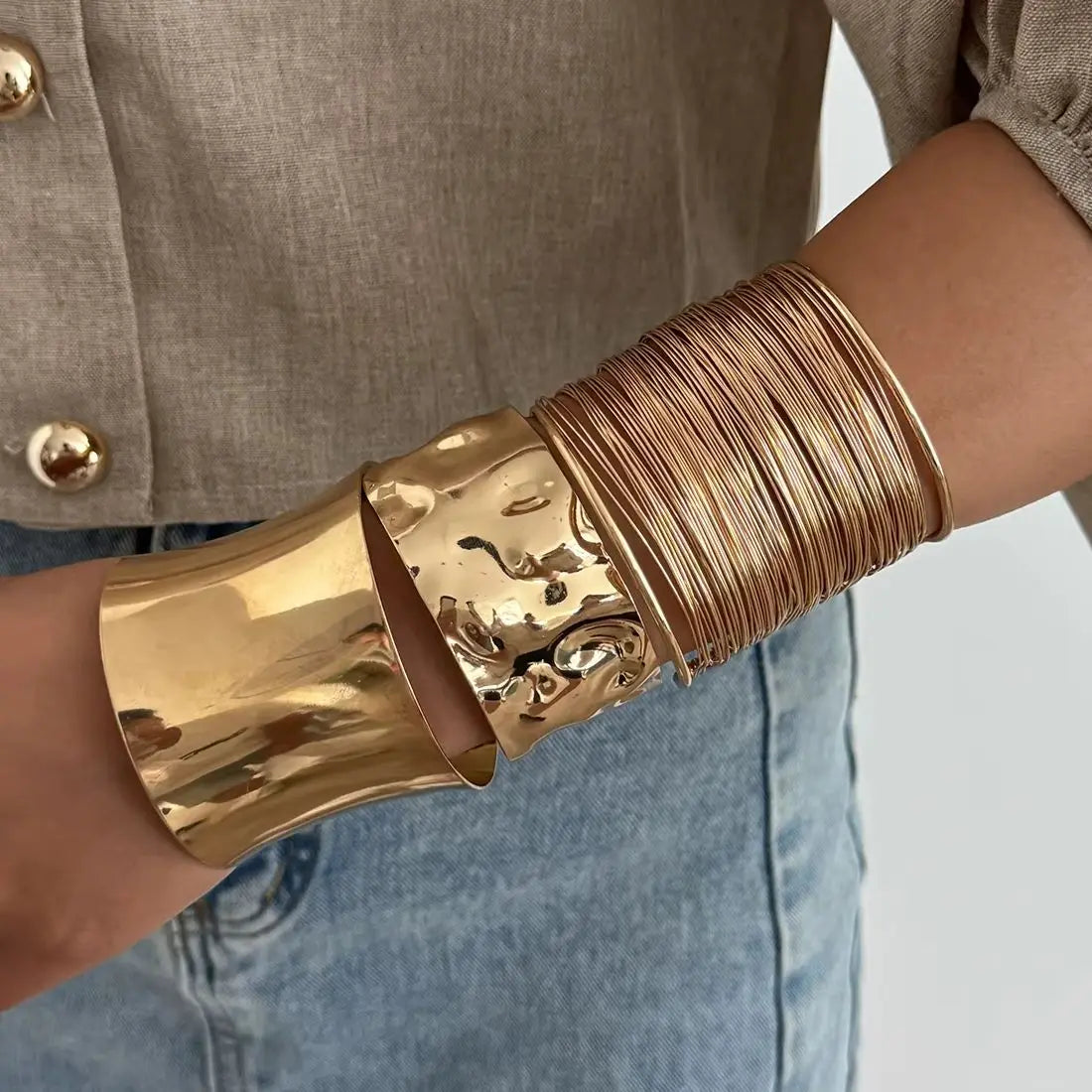 Ingemark Exaggerated Stacking Alloy Wide Bangles for Women Vintage Irregular Open Cuff Armband Bracelets Party Jewelry