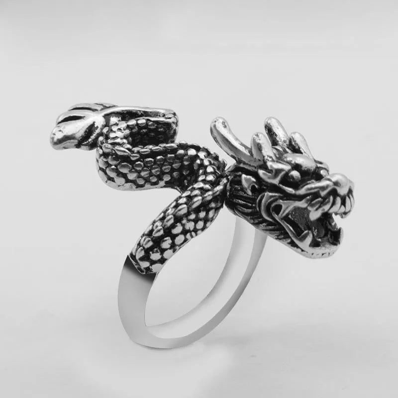 Jisensp Gothic Punk Dragon Ring Men Retro Viking Animal Adjustable Finger Rings for Women Personality Magical Cool Jewelry Gift
