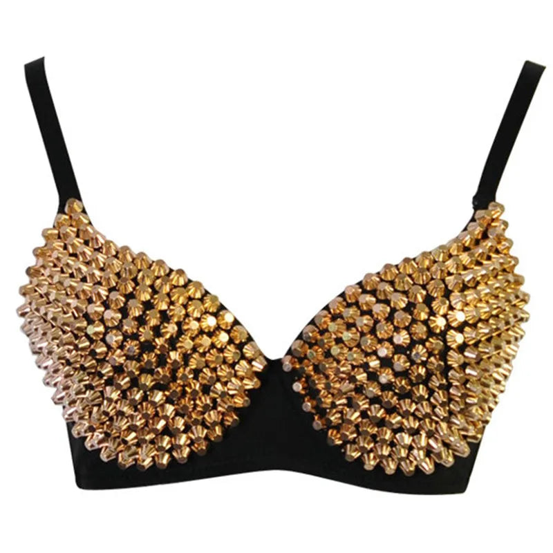 Silver Rivets Punk Rave Bralette Lingerie Gothic Bra Top Push Up Brassiere Nightclub Party Bar Fashion Hot Bras For Women
